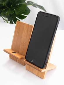 1 件简约木质手机支架，适用于卧室、客厅、办公桌、桌面、平板电脑休闲手机支架、床边手机架 - 黃色 - 查看 1