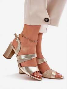 女士时尚百搭通勤高跟凉鞋，夏季