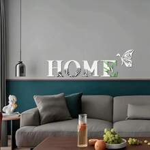 1 Set Of 5pcs 3D Mirror Wall Stickers With Slogan Home Decor Wall Decals, Butterfly Stickers, "HOME" Letters, Self-Adhesive Acrylic Mirror Stickers For Wall/Corridor/Bedroom/Entrance/Doorway Decor, Home Party Decorations