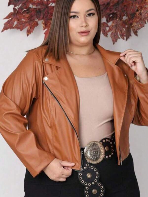 Jaqueta Feminina Couro Sintético Plus Size Inverno Elegante Frio Casaco G1 ao G3