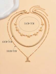 3-teiliges Set Sommermeer-inspirierter Faux-Perlen-Seestern-Anhänger in Goldton, modischer Metall-Fischschwanz-Charm-Schmuck im Minimalstil mit dickem Schlangenkettenmuster, geeignet für den täglichen Gebrauch, Strandurlaub, Date - Gold - Übersicht 5