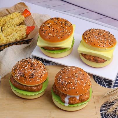 1 件逼真慢回弹汉堡软玩具，柔软减压食物模型，装饰摄影道具