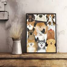 1 件复古卡通可爱狗动漫绘画艺术印刷品现代家居办公室装饰，非常适合客厅、卧室、厨房等装饰礼物可选框架