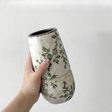 1pc Handmade Rustic Ceramic Vase, High Color Value Ins Style Fresh And Simple Scandinavian Style Compound Ditsy Flowers Ice Crackle Glazed Ceramic Vase