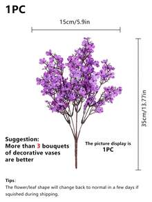 1/4 piezas Ramo artificial de flores de nube de bebé de color púrpura y estrellas de satén para boda, novia, fiesta, decoración de arreglos florales caseros DIY - Morado - Ver 2