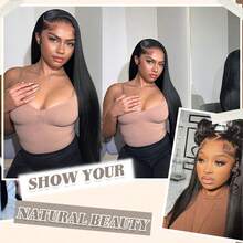 Uveous Wear & Go Straight Wigs Human Hair 30 Inch 13x4 Lace Front Wigs Human Hair 12A 200 Density Hd Transparent Straight Lace Front Wigs Human Hair Pre Plucked Bleached Tiny Knots Real Lace Frontal Wigs For Women 20 30 40 Inch - Natural Black - 查看 8