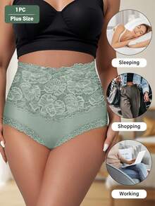 MEIYATING 加大码女式高腰收腹内裤，提花图案设计，舒适贴合，蕾丝花边，提臀