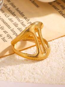 1pc Asymmetrical Shaped Futuristic Space Thriller Stainless Steel Creative Design Casual Ring, Fashionable Accessory For Women To Wear Everyday, High-End Summer Accessory