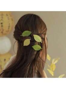 1 Women's Green Leaf Embroidered Hairpin, Sweet Side Clip, Women's Accessories/Hair Accessories, Forest Style Retro Alligator Hair Clip Claw Clips Hair Claws Hair Barrettes