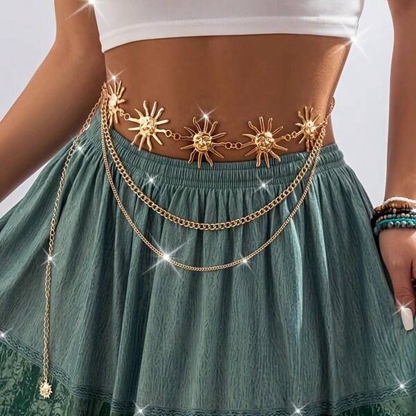 1pc Fashionable Boho Style Zinc Alloy Decorative Adjustable Waist Belt Dress, Versatile & Daily Wear