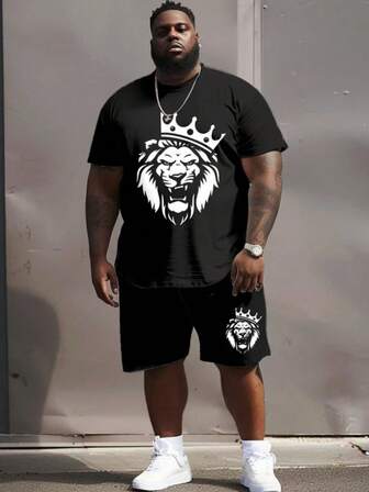 街头休闲国王与皇冠狮子印花大男士套装