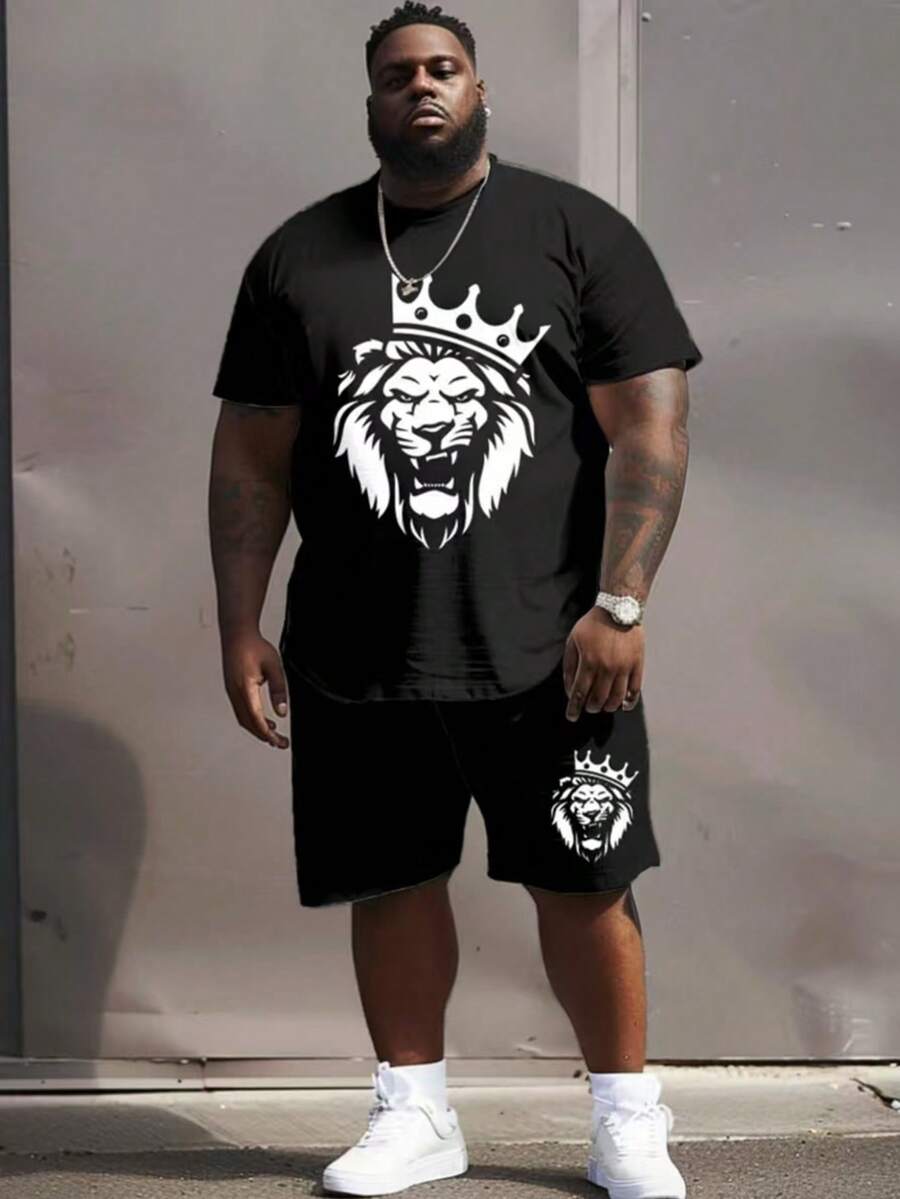 街头休闲国王与皇冠狮子印花大男士套装 - 彩色 - 查看 1