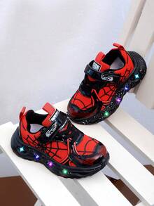 1 Pair Fashionable LED Luminous Spider Web Breathable Sports Shoes, Suitable For Boys And Girls - Casual, Shock-Absorbing, All-Season Anti-Slip Outdoor Running And Walking Shoes - 紅色 - 查看 3