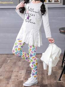 Set de 3 leggins elásticos con rayas arcoíris para niñas, pantalones impresos de seda de leche para niños, para primavera/otoño, estilo coreano, de bebé a niño grande