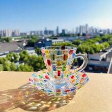 4pcs Stained Glass Small Coffee Mug Rainbow Light Square Coffee Mug With Saucer - màu sắc - Xem 1