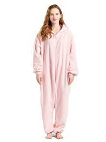 Adult  Pink Costume Christmas Pajamas - Christmas Cosplay Costumes Homewear Jumpsuit For Women And Men - 粉色 - 查看 4