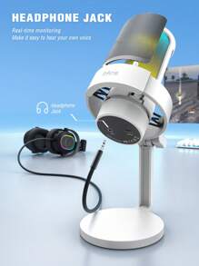 FIFINE Gaming USB PC Computer RGB Microphone For Live Streaming, Meeting, Podcasting, Video, Condenser Mic With Monitoring Headphone Jack, RGB Light Control, Gain Knob, Mute Touch, Pop Filter, Shock Mount For Computer-FIFINE A8 White