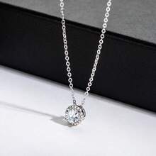 6.5mm Moissanite Classic Clavicle Pendant Necklace 925 Sterling Silver, Suitable For Women - White - View 9