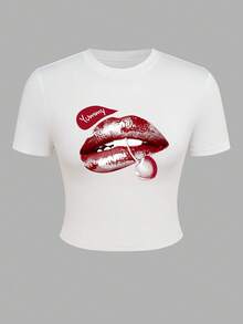 Áo croptop ngắn tay nữ in theo yêu cầu, thêm ảnh của riêng bạn (mẫu, ảnh tự chụp, ảnh bạn bè, ảnh gia đình, logo, v.v.), thiết kế áo thun ngắn tay in hình cá nhân hóa, quà tặng kỷ niệm, quà tặng ngày Valentine, màu trắng mùa hè, dành cho gia đình. - trắng - Xem 3