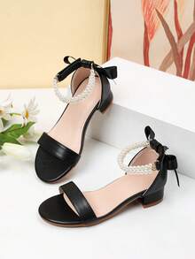 Summer High Heel Pearl Decor Sandals Girls High Heel Dance Shoes Student Performance Daily Activity Sandals - Black - View 5