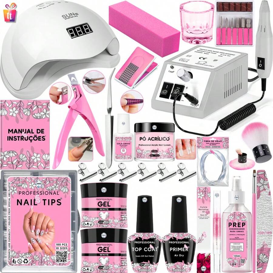 Acrylic Gel Nail Kit Fiber For Beginners Complete Sun Cabin 5 Greenhouse Nails Electric Sander Professional Manicure - Xám - Xem 1
