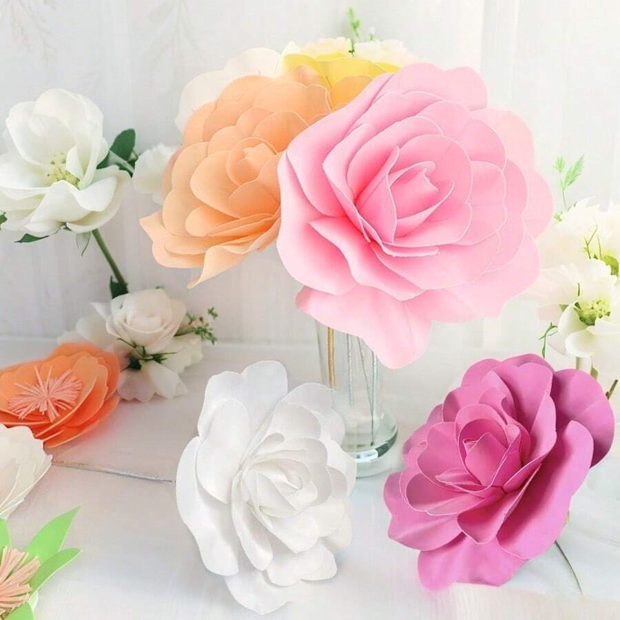Flor artificial rosa de PE, flor de espuma, gran flor falsa, cabeza de flor europea para decoración de bodas, pared, ventana y fondo