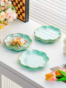 4pcs/6pcs Plastic Bone Plates - Small Dishes With Flower Pattern, Golden Accents, Suitable For Kitchen, Dining, Pickles, Chicken Bones - Multi-Function Mini Plates For Home And Restaurant - Multicolor - View 7