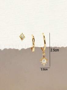 3pcs Minimalist Twisted Earrings & Star Hoop Earrings Set, Creative & Versatile Jewelry