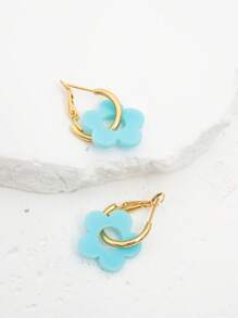 1 par de pendientes con colgante de trébol azul de acrílico, elegantes y lindos, aptos para mujeres, ideales para citas, fiestas y regalos