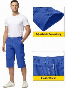 KEFITEVD Mens 3/4 Length Cargo Work Pants Cotton Twill Outdoor Hiking Shorts Ripstop Pants - Color Blue - View 5