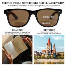 2pcs Square Tea-Color Bifocal Reading Glasses, Multi-Function Lenses With Rivet Temple Design, Suitable For Daily Wear And Outdoor - Black + Leopard - View 3