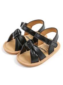 Sandal đế bằng hở mũi bằng da PU mềm mại họa tiết hoa cho bé gái sơ sinh/trẻ nhỏ, thích hợp cho mùa hè. - màu đen - Xem 3