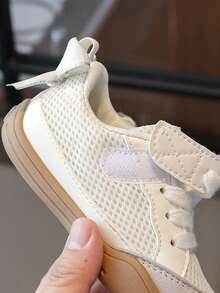 1 par de zapatos deportivos cómodos y duraderos con diseño de flores y lazos para niñas/niños, aptos para uso en exteriores - Beis - Ver 2