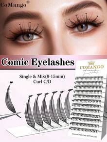 CoMango 240Fans C/D 卷曲新款心形星形漫画尖顶睫毛漫画睫毛延长 0.07 毫米 8-15 毫米动漫睫毛自动开花预制扇形优质水貂睫毛延长睫毛簇、睫毛簇、单根睫毛、睫毛、假睫毛