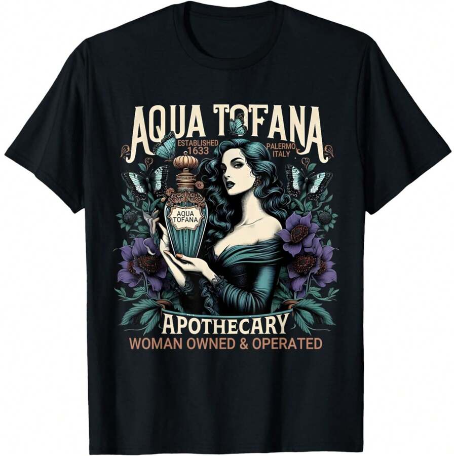 Oversized Tshirts Faminist Aqua Tofana Apothecary Vintage Funny Women's Rights T-Shirt 100% Cotton Womens Oversized Printed Graphic T-Shirts Casual Round Neck Short Sleeve Tee 1pcs Fashion Shirt - 黑色 - 查看 1