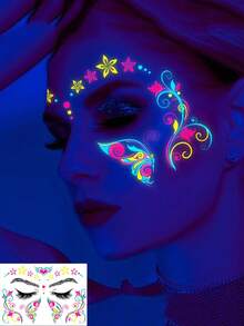 1pc Neon Tattoo Stickers, Suitable For Masquerade, Bars, Party, KTV Valentine's Day Accessories - Multicolor - View 11