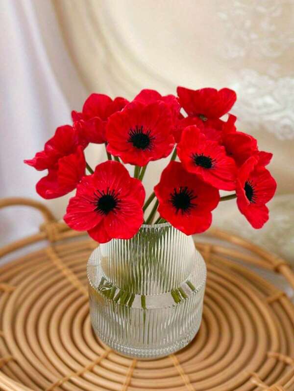 1/4pcs 11.41inch Fake Poppy Flowers, Artificial Red Flower PU Material Home Room Bedroom Living Room Kitchen Table Center Vase Flower Arrangement Decoration Outdoor Garden Party Wedding Hand Bouquet Decoration Mother's Day Birthday Graduation Gift