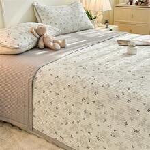 1 Peça Edredom Acolchoado de Estilo Country em Floral Miúdo Branco, Edredom de Algodão Acolchoado para Uso Multiuso, Adequado para Uso Doméstico em Todas as Estações (1 Peça de Edredom Apenas, Fronha Não Incluída)