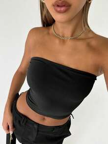 KIT 2 Basic Tube Cropped Top For Women, Strapless, Double Fabric, Without Pads - Wine + Royal Blue - View 4