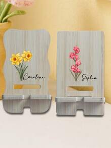 Soporte multifuncional personalizado de madera para teléfono/tableta, diseño sencillo, nombre personalizado, ideal como soporte para ver series y películas