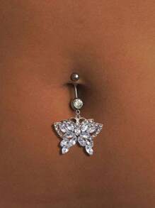 2pcs Of Non Piercing Fashionable Navel Nails, Painless Navel Rings, Cubic Zirconia Inlaid Butterfly Women's Summer Belly Dance, Beach Party, Bar Navel Nails, Navel Rings