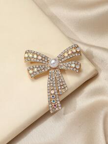 1pc Geometric Rhinestone Bow Design Fashion Alloy Brooch - A - View 5