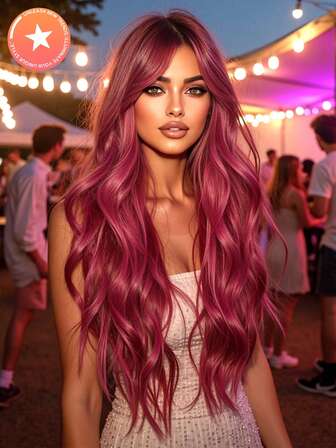 30 Inch Wavy Wig With 8-Shaped Bangs, Wine Red Long Curly Wig, Heat Resistant Synthetic Fiber Wig, Perfect For Women, Suitable For Holidays, Parties And Daily Wear