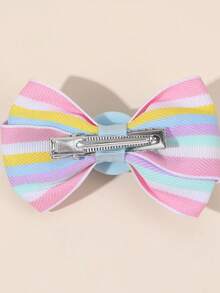 2个/套 女孩蓝色缎带蝴蝶结发夹，彩虹条纹丝带蝴蝶结，冰淇淋造型可爱发饰，适合生日派对、日常佩戴、春夏 - 彩色 - 查看 5