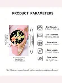 5er Set Damen Uhr mit pinkem PU Lederarmband, Quarzuhr mit modischem Strass-besetztem geometrischem Ziffernblatt, verzaubernd mit mehrfarbiger Kristall Blumen Halskette, Ohrringe, Ringe, eleganter und feiner Schmuck für den täglichen Trag, Schulanfang, Abschlussfeier, Erntedankfest, Paare, die perfekten Geschenkideen, Uhrenbox nicht enthalten