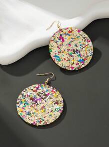 A Pair Of European And American Retro Geometric Circular Multi-Color Versatile Sequin Earrings For Women As A Vacation Party Gift