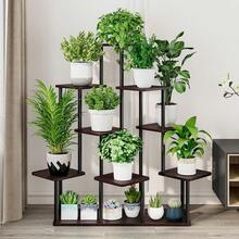 Plant Stand 5 Tier Indoor Metal Flower Shelf For Multiple Plants Corner Tall Flower Holders For Patio Garden Living Room Balcony Bedroom, Black (5 Tier-Black) - 9層-黑色+黑橡木 - 查看 3