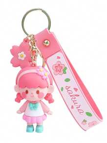 1pc Cute Cherry Blossom Girl Keychain, Fashion Pendant Accessory Ornament For Backpacks, Cars, Sweet Gift Car Accessories Bag Charm