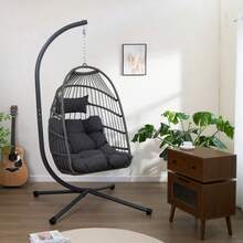 Outdoor Egg Hanging Chair With Stand, Patio Wicker Swing Egg Chair Indoor Swinging Chair Outdoor Hammock Egg Chair - 1 - View 7