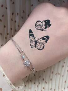 1 pezzo Tatuaggio temporaneo a farfalla, tatuaggio semi-permanente, impermeabile e antitraspirazione, durata 1-2 settimane, realizzato con succhi vegetali, antifrizione, non riflettente, falso tatuaggio nero per donne e uomini, adesivi per tatuaggi per braccio, torace, gamba, addome, vita, dito, collo, schiena, arte del corpo modernista